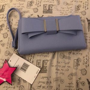 Betsey Johnson Periwinkle Faux Leather Zip Around Wallet 3D Bow NWT